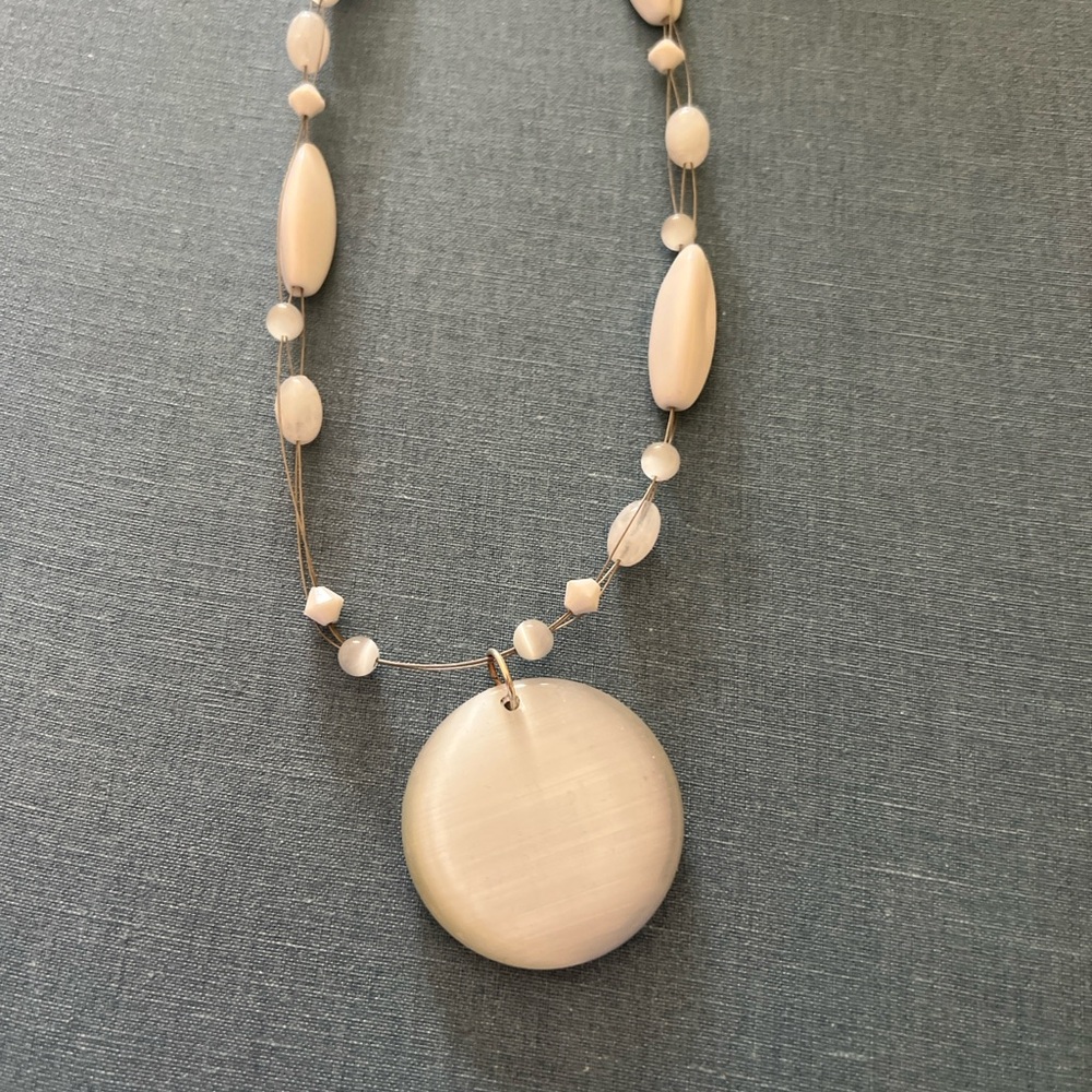 Cream Bohemian Necklace with Circular Pendant